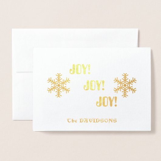 ホリデエレガントィ金ゴールドジョイジョイジョイタイポグラフィ 箔カード (封筒付き正面)