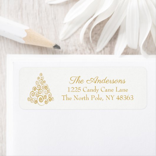 ホリデエレガントーツリー金ゴールドクリスマス差出人住所 ラベル (インサイチュ)