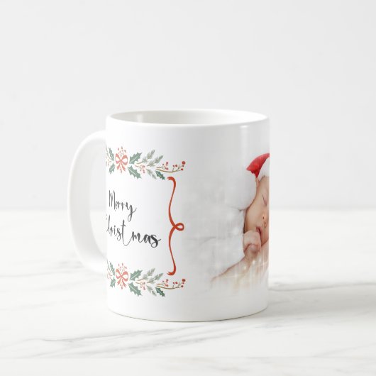 ホリデパーソナライズされたークリスマスファミリー写真 コーヒーマグカップ (正面左)