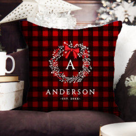 ホリデパーソナライズされた素朴ィリースバッファロープレイド クッション
