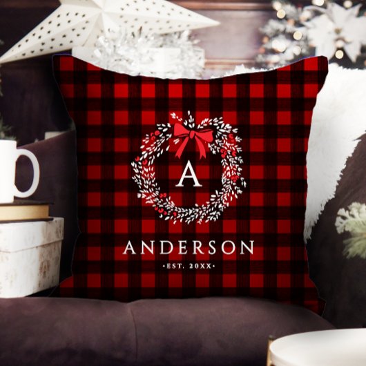ホリデパーソナライズされた素朴ィリースバッファロープレイド クッション