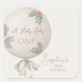 ホリデーおめでとう!1歳のクリスマス ヴィンテージ風バルーン 誕生日 スクエアシール