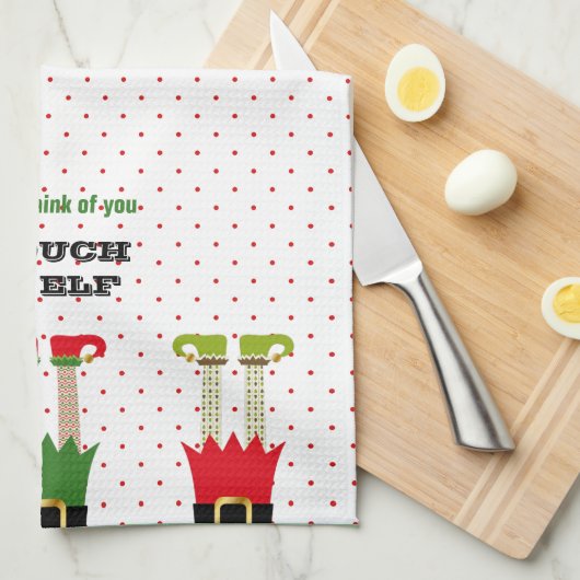 ホリデーおもしろいクリスマスパーティー小妖精や小人 キッチンタオル (四つ折り)