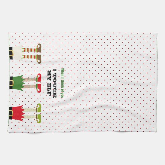 ホリデーおもしろいクリスマスパーティー小妖精や小人 キッチンタオル (横)