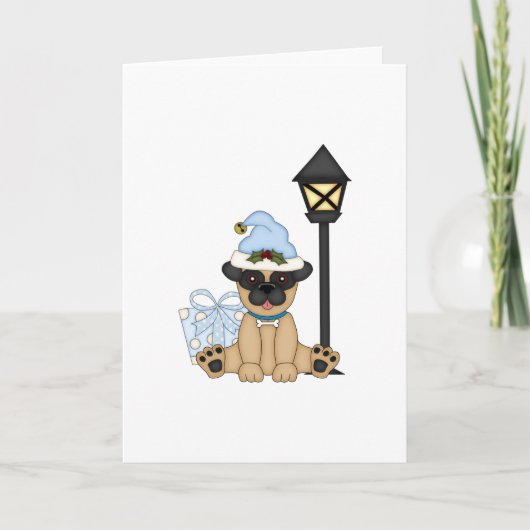 ホリデーのパグ（青） シーズンカード (正面)