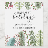 ホリデーの葉のクリスマスパーソナライズされた ワインラベル (シングルラベル)