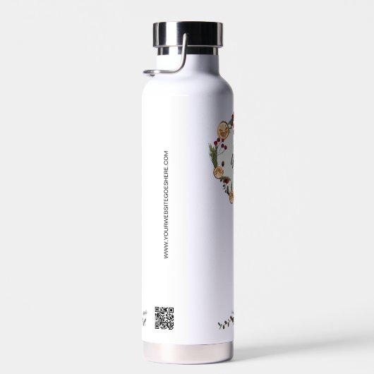 ホリデーの葉ホリーオレンジカスタムのロゴQRコード ウォーターボトル (右面)