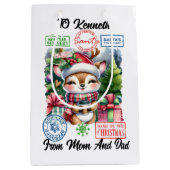 ホリデーの贈り物と喜びのトナカイ ミディアムペーパーバッグ (正面)