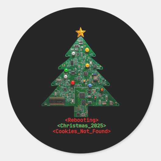 ホリデーを再起動する IT テクノロジー サポート コンピューター オタク ラウンドシール (正面)