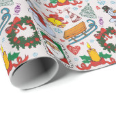 ホリデーアイコンサンタスリーフェスティバルクリスマスギフト ラッピングペーパー (ロールコーナー)