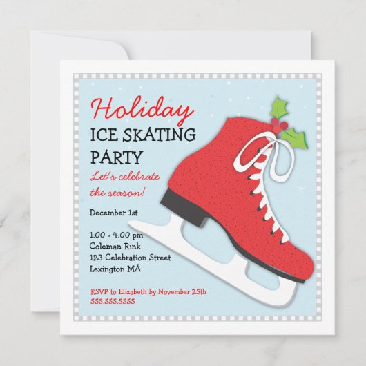 ホリデーアイススケートで滑るお祝いパーティの招待状 招待状 (正面)