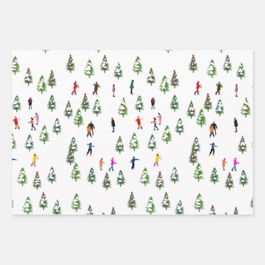 ホリデーアイススケートで滑るスキースノーボーディングアウトドア ラッピングペーパーシート (正面2)