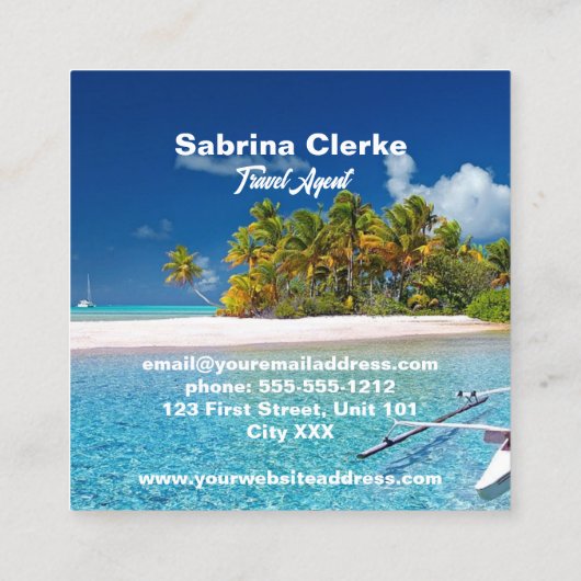 ホリデーアイランド名前をカスタムする スクエア名刺 (裏面)