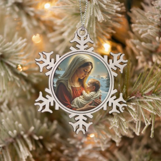 ホリデーアクセント スノーフレークピューターオーナメント (ツリー)