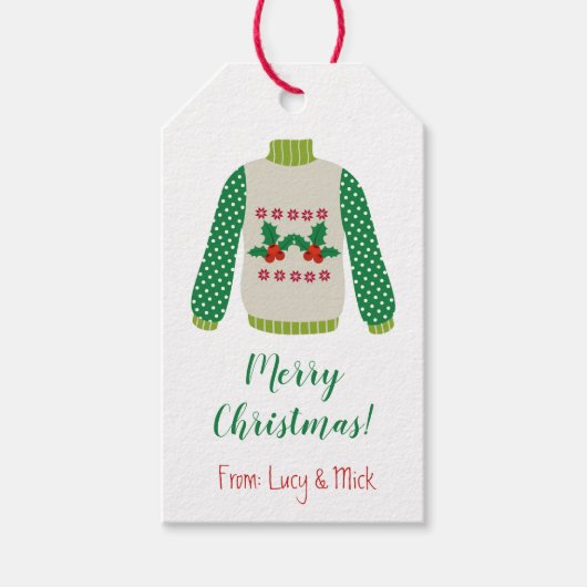 ホリデーアグリーなセーターパーソナライズされた、クリスマス ギフトタグ (正面)