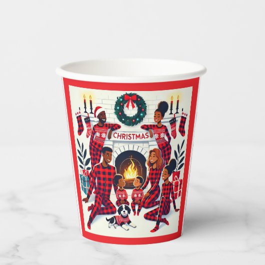 ホリデーアフリカンアメリカンファミリーマッチングパジャマ 紙コップ (正面)
