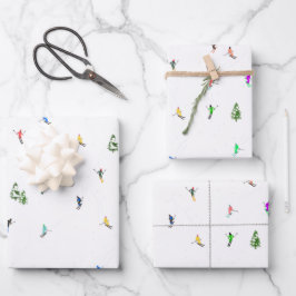 ホリデーアルパインスキーヤーズスキーイラストレーション ラッピングペーパーシート