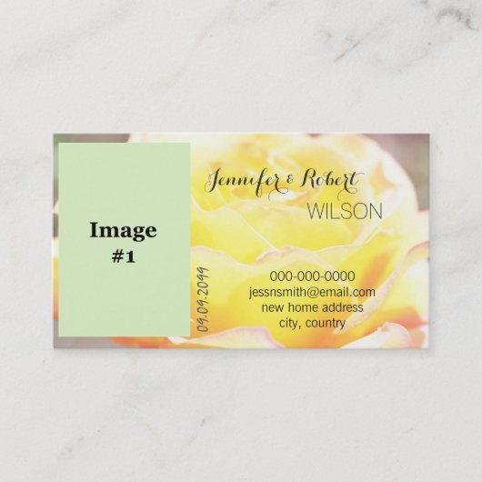 ホリデーイエローローズフラワー花嫁、新郎新婦 名刺 (正面)