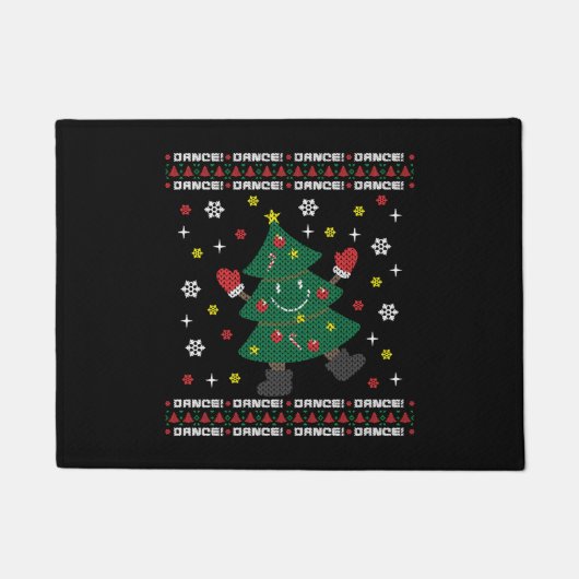 ホリデーイン醜いクリスマスセーター踊りクリスマスツリー ドアマット (正面)