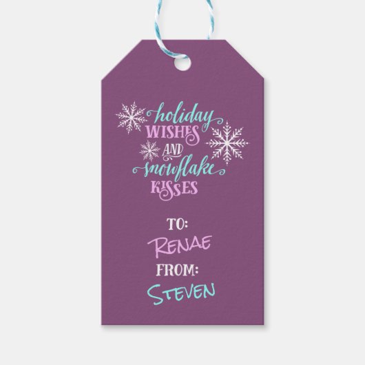 ホリデーウィズスノーフレークキスパーソナライズされたギフト ギフトタグ (正面)