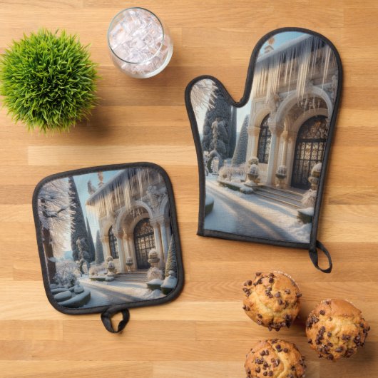 ホリデーウィンターアイスカバーガエレガントーデン 鍋つかみ&鍋敷きセット (トップダウン)