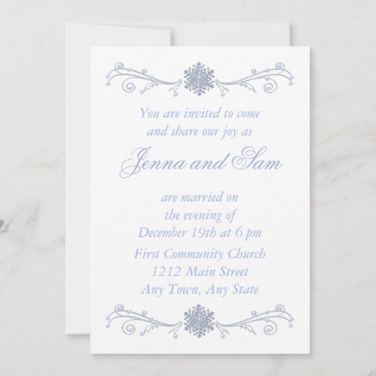 ホリデーウィンターウェディング招待状ホワイトアイスブルー 招待状 (裏面)