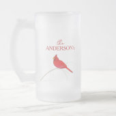 ホリデーウィンターエレガントボタニカルレッド（鳥）ショウジョウコウカンチョウ フロストグラスビールジョッキ (左)