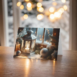 ホリデーウィンターシルバーランタン サンキューカード