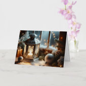 ホリデーウィンターシルバーランタン 箔グリーティングカード (蘭)