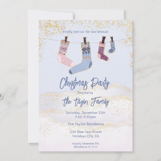 ホリデーウィンターソックスクリスマパーティの招待状 招待状 (正面)