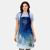 ホリデーウィンターツリーズクリスマス エプロン (着用した状態)