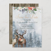 ホリデーウィンターフォレストウッドランド日付を保存 セーブザデート (正面/裏面)