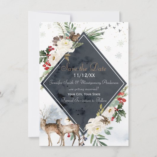 ホリデーウィンターフォレストディアウッドランド日付を保存 セーブザデート (正面)