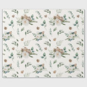 ホリデーウィンターホワイトフローラピネコーンクリスマス ラッピングペーパー (フラット)