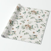 ホリデーウィンターホワイトフローラピネコーンクリスマス ラッピングペーパー (アンロールド)