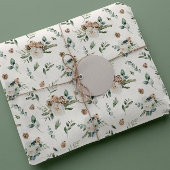 ホリデーウィンターホワイトフローラピネコーンクリスマス ラッピングペーパー