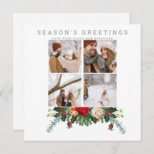 ホリデーウィンターボタニカルフォトパーソナライズされた カード (正面/裏面)