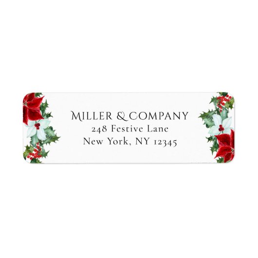 ホリデーウィンターモダンフローラ企業のクリスマス ラベル (正面)