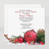 ホリデーウィンターレッドオーナメントブライダルシャワー 招待状 (正面/裏面)