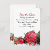 ホリデーウィンターレッドオーナメント日付を保存 セーブザデート (正面/裏面)