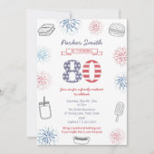 ホリデーウィークエンド赤白青80thバースデーパーティー 招待状 (正面)