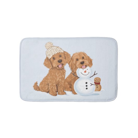 ホリデーウインターゴールドゥードル犬の雪だるま バスマット (正面)