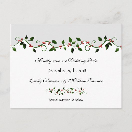 ホリデーウェディングザデイトレッドベリーつる植物 案内ポストカード (正面)