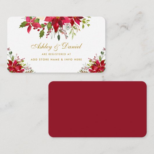 ホリデーウェディング ポインセチア フラワー ゴールド レジストリー エンクロージャーカード (正面/裏面)