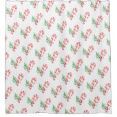 ホリデーウォーターカラーキャンディキャネスとウィンターホリー シャワーカーテン (正面)