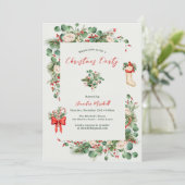 ホリデーウォーターカラーグリーナリーホリークリスマスパーティー 招待状 (スタンド正面)