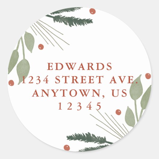 ホリデーウォーターカラーグリーナリー差出人住所 ラウンドシール (正面)