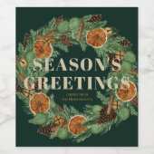 ホリデーウォーターカラードライオレンジパインリース ワインラベル (シングルラベル)