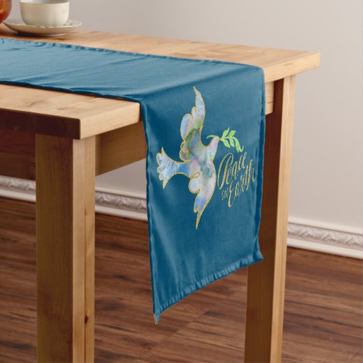 ホリデーウォーターカラードーヴ金ゴールドピースオンアース ショートテーブルランナー (インサイチュ)