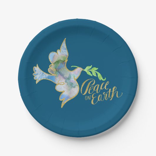 ホリデーウォーターカラードーヴ金ゴールドピースオンアース ペーパープレート (正面)